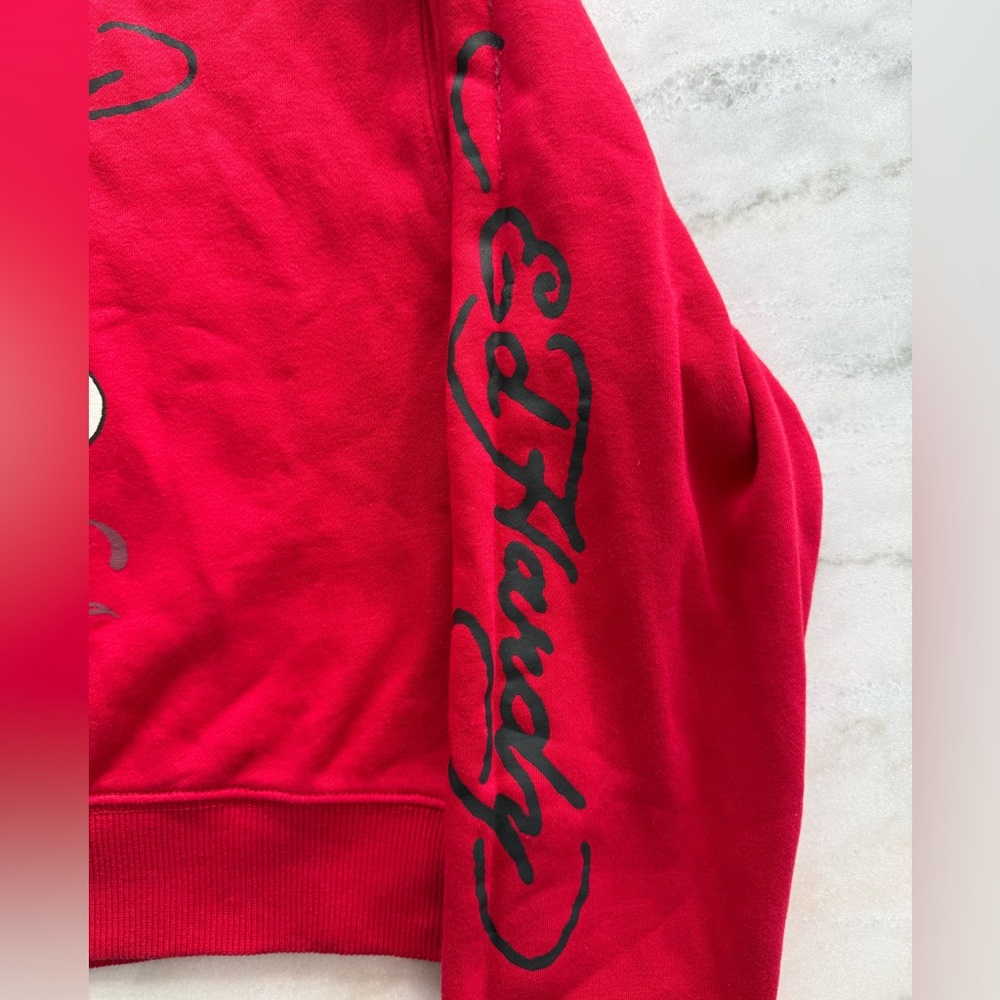 Ed Hardy Women's Red Cropped Graphic Sweatshirt Long Sleeve Casual Size M - Picture 7 of 11